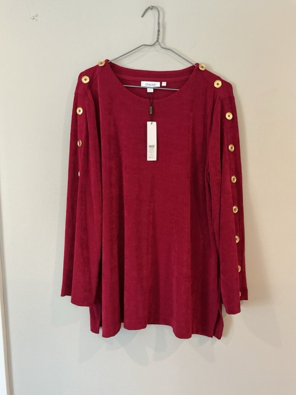 NEW Travelers By Chico's Women's Top Size 2 (large) Button Sleeve Berry